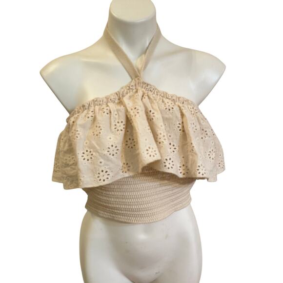 Knit Strapless Cropped Top sz L Eyelet Details cottagecore Whimsy - Picture 1 of 6